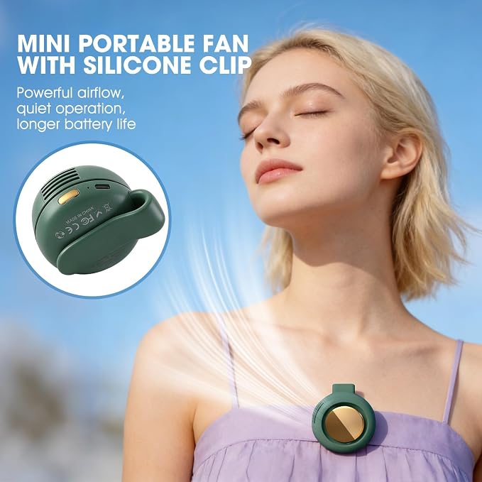 Portable Silent Mini Bladeless Fan Clip On,3 Speeds Clip-On Fans For Shirt,Small Clips Fanmini Whirlwind Fans For Waist Clips Suitable For Outdoor & Travel & Office (Green) - Image 2