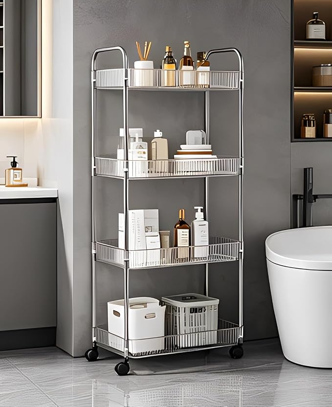 Sooyee Clear 4-Tier Plastic Rolling Utility Cart with Wheels | Multi-Functional Storage Trolley, For Office, Living Room, Kitchen, Movable Storage Organizer - Image 5