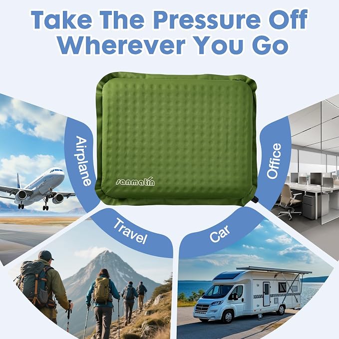 Inflatable Seat Cushion,Self-Inflating Foam Stadium Seat Cushion, Airplane Seat Cushion,Protable Seat Pad for Camping, Backpacking,Sports Events,Traveling,Bleacher (1, Green) - Image 7
