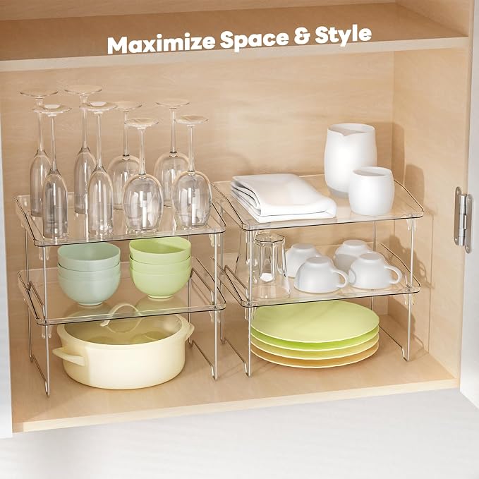 STARLATTA Acrylic Cabinet Organizer Shelf,4 Pcs Stackable Kitchen Counter Shelves,Spice Rack,Countertop Organizers,Clear Plastic Storage Organization for Makeup，Bathroom,Cupboard,Desk,Pantry - Image 3