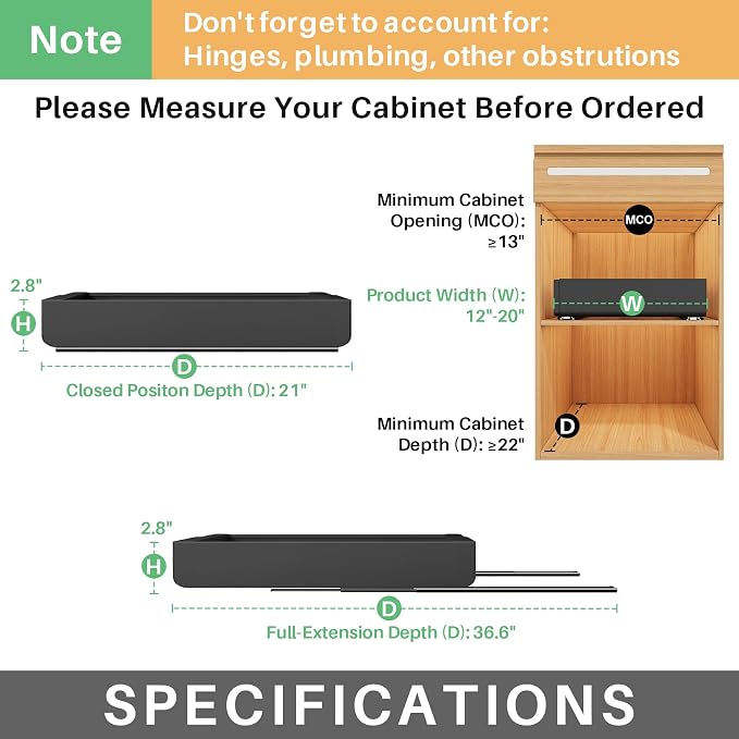4 Pack Pull out Cabinet Organizer, Expandable(12"-20") Heavy Duty Slide out Drawer Fixed with Adhesive Nano Film for Pots, Roll out Shelf Storage for Kitchen Organization, Pantry, Bathroom(Black) - Image 2