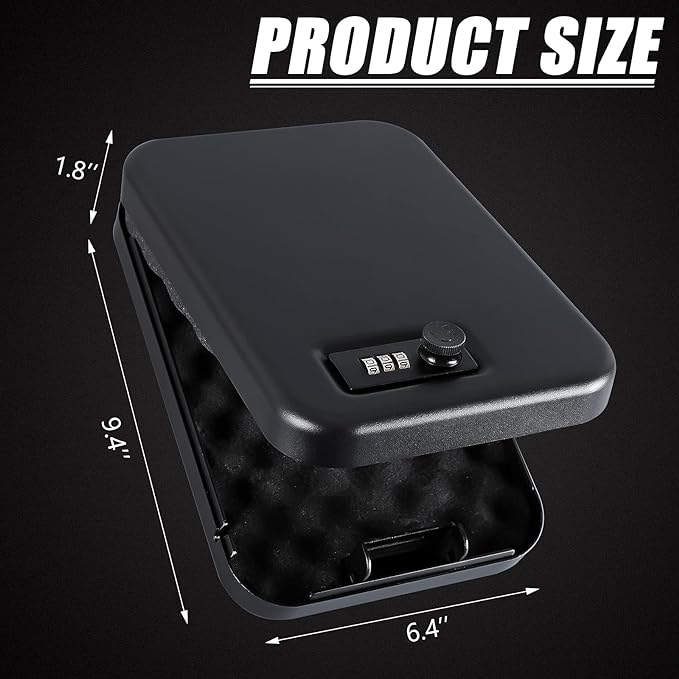 Portable Handgun Pistol Gun Safe Lock Box for Car, Travel & Home | Secures handgun storage, combination-lock access, steel build, 9.4" x 6.4" x 1.8", for car, home, travel, gun owners - Image 2