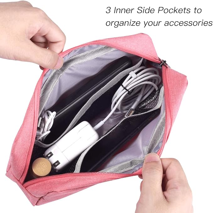 CAAORDKSO Electronic Organizer Case, Travel Cable Organizer Bag Pouch Electronic Accessories Carry Case Waterproof Electronic Accessories Bag for Cable, Cord, Charger, Power Bank, Earphone (Big-Pink) - Image 3
