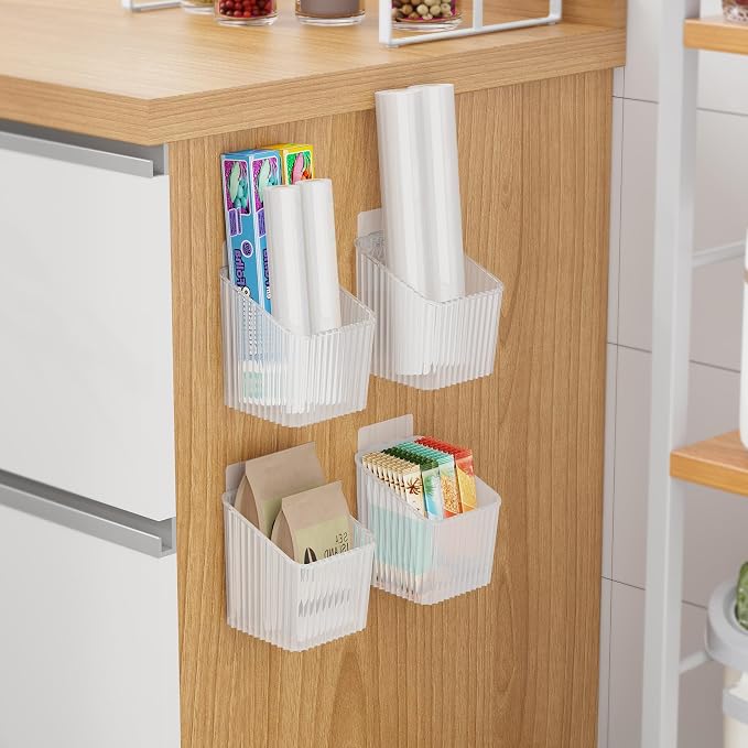 NiHome 4-Pack Cabinet Door Organizer, Adhesive RV Camper Wall Storage Caddy | No-Drill Plastic Bin With Drain Holes For Kitchen Bathroom Pantry Organization, Space Saving Small Item Holder, White - Image 8