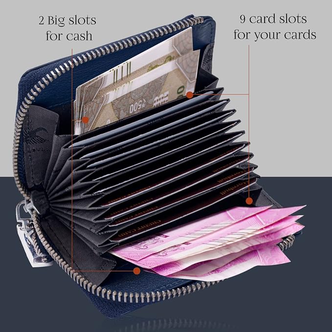 HORNBULL Steve RFID Blocking Leather Wallet for Men | Vertical Credit Debit Card Holder, Zip Around Wallet (Navy) - Image 7