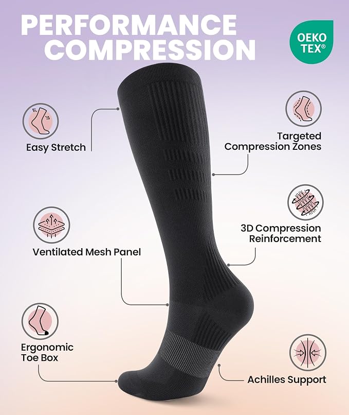 PULIOU Cooling Compression Socks for Women Men, 20-30 mmHg Circulation Knee High for Travel, Flying, Running, 2 Pairs - Image 5