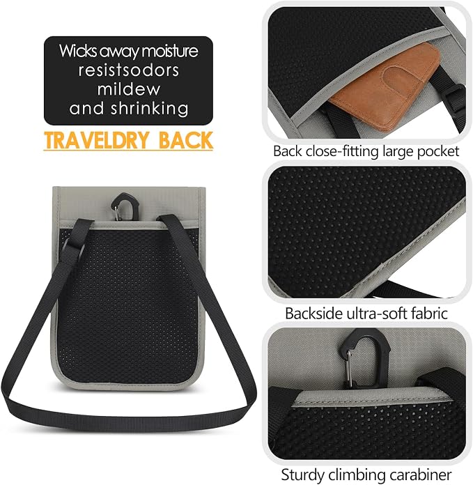 Travel Neck Wallet RFID Blocking – Hidden Passport Holder & Anti-Theft Money Pouch for Men & Women, Lightweight Concealed Undergarment Organizer with Adjustable Strap, Secure Document Holder - Image 4