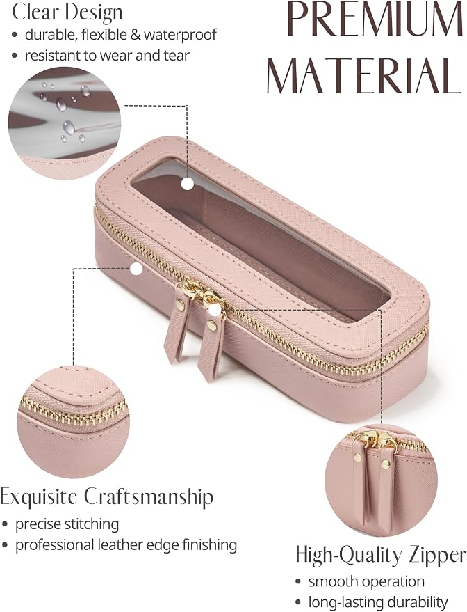 Makeup Brush Travel Case Slim Makeup Bag for Women Clear Cosmetic Bag Cute Makeup Case Pink Toiletry Bag for Traveling Transparent Car Makeup Bag Aesthetic Makeup Brush Bag - Image 3