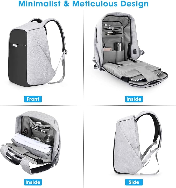 Anti Theft Backpack 15.6 Inch Laptop Travel Backpack with Hidden Zipper and USB Charging Port Waterproof Business Computer Bag for Men & Women - Image 5