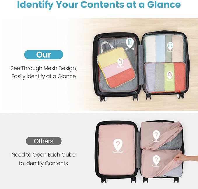 Cambond Mesh Compression Packing Cubes for Travel - 4 Set, Multi-color | Keep Clothes Sorted, See Through Mesh helps quickly find what you need, Compression Zip Design, Lightweight, Luggage Tidy - Image 4