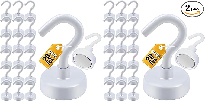 DIYMAG Magnetic Hooks, 30Lbs Strong Heavy Duty Cruise Magnet S-Hook for Classroom, Fridge, Hanging, Cabins, Grill, Kitchen, Garage, Workplace and Office Etc, (40 Pack-White) by DIYMAG