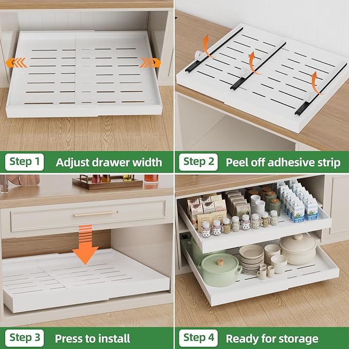 PAKETA 4 Pack Expandable Pull Out Cabinet Organizer,21" Deep | Pull Out Drawers for Cabinets with width from 15" to 26",Sliding Drawers for Cabinets with Upgrade 3 Slide Rails,hold 65 lbs - Image 6