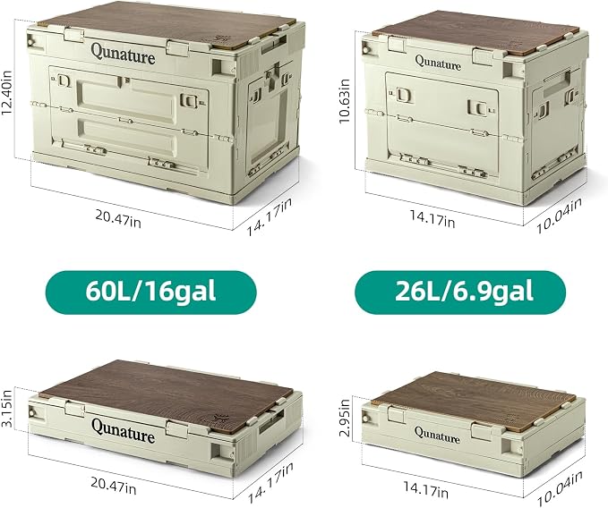 Collapsible Camping Storage Bin 26L with Lockable Doors & Cutting Board | Folds Flat, Stackable, 66 lbs Capacity, Removable Wood Board Top, 26L - Image 5