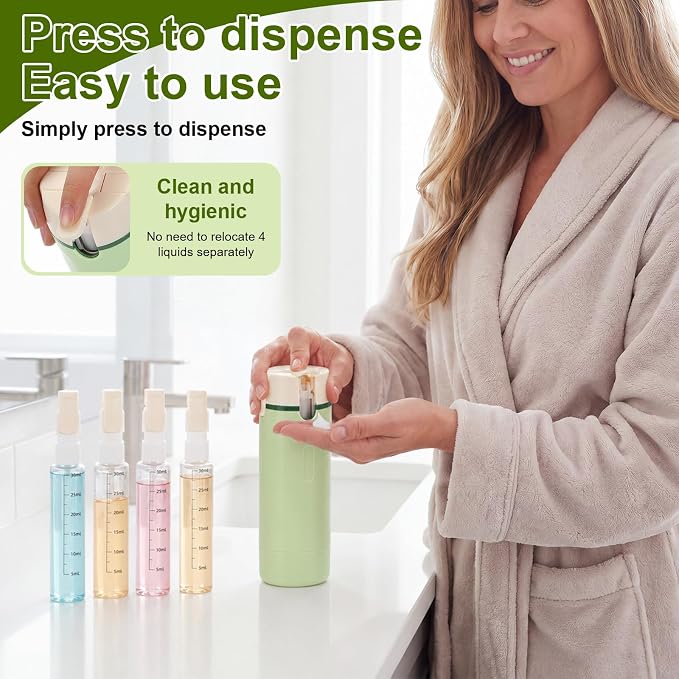 2 Pack 4 in 1 Travel Dispenser with 30ml Travel Bottles and Label Refillable & Leak Proof Portable Toiletry Containers with Locks for Shampoo Lotion Conditioner Cream (Green) - Image 6