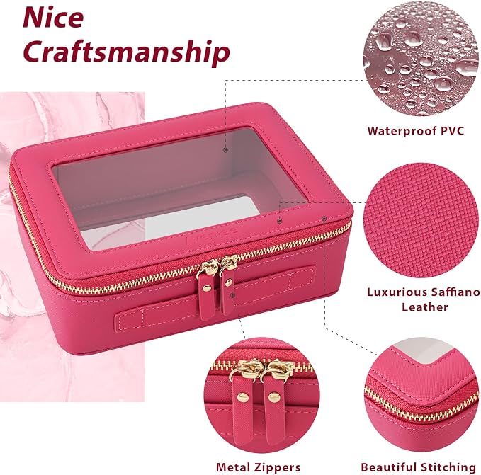 Aveniee Clear Makeup Bag Organizer,Large Travel Toiletry Bag for Women, Waterproof Cosmetic Pouch with Zippers,Car Organizers and Storage Case for Accessories,Hotpink - Image 2