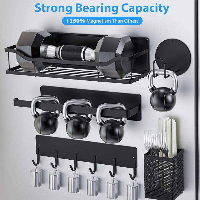 Multifunctional Magnetic Shelf for Washing Machine, Refrigerator, Microwave, and Any Metal Surface, Powerful Magnetic Shelves Include Magnetic Paper Towel Holder, Unique Hollow Design (8 pcs - Black) - Image 3