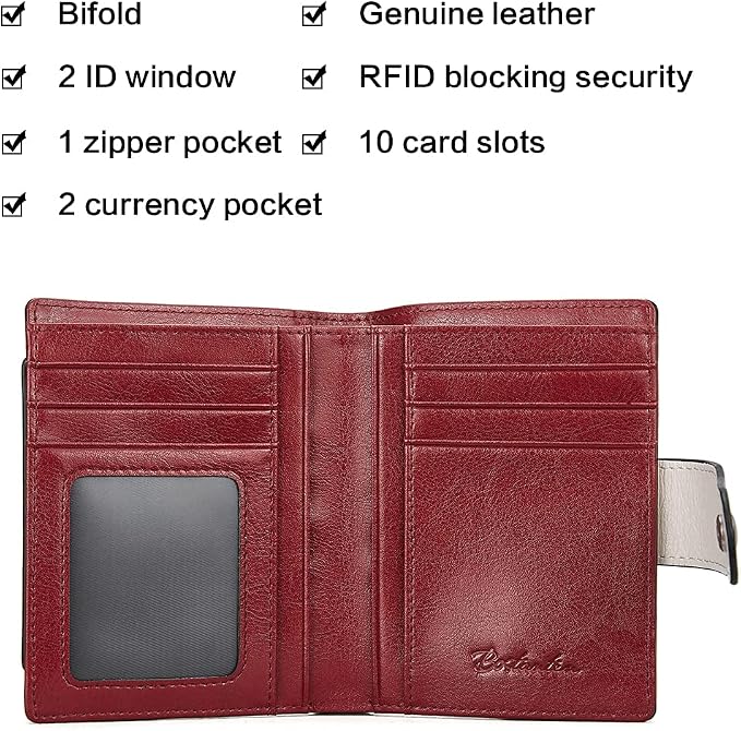 BOSTANTEN Leather Womens Wallet Small RFID Blocking Credit Card Holder | Removable ID Window, Zipper Coin Pocket, Bifold, Minimalist, Fits Small Purses, Daily Use, Ladies Gifts, Floral Pattern Red - Image 3