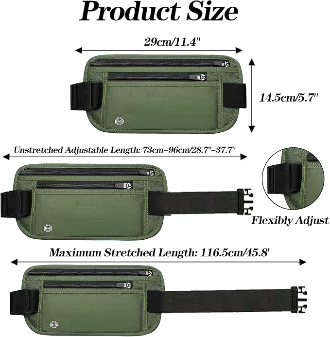 Green Hidden Money Belt for Travel for Men, Waist Wallet Anti Theft, RFID Passport Holder For Travel Men Or Women, Money Pouch, RFID Passport Holder - Image 2