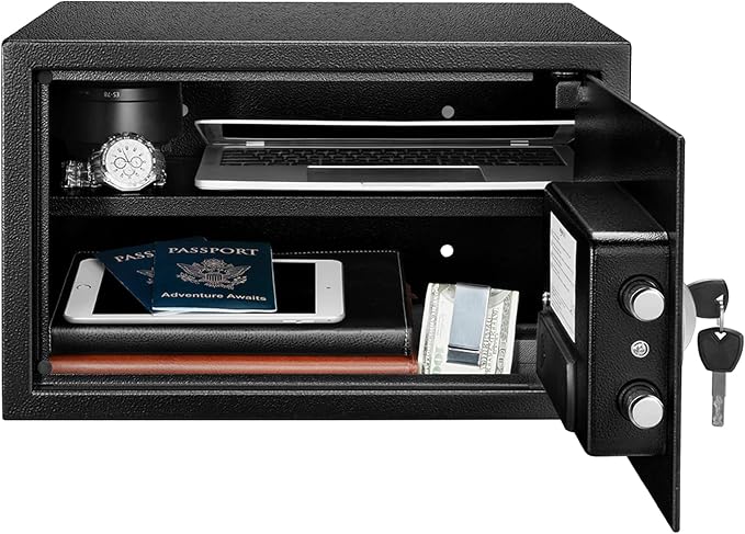 Amazon Basics Steel Security Safe and Lock Box with Digital Keypad, Easy to Use, Removable Shelf, Secure Cash, Jewelry, Documents, Black, 1.2 Cubic Feet, 16.9-x-14.6-x-10.6-inches (WxDxH) - Image 3