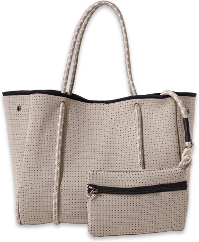 POPUPS Large Neoprene Tote Bag for Women - Everyday Designer Handbag for Travel Work and Beach with Pockets and Zipper Pouch by POPUPSBrand