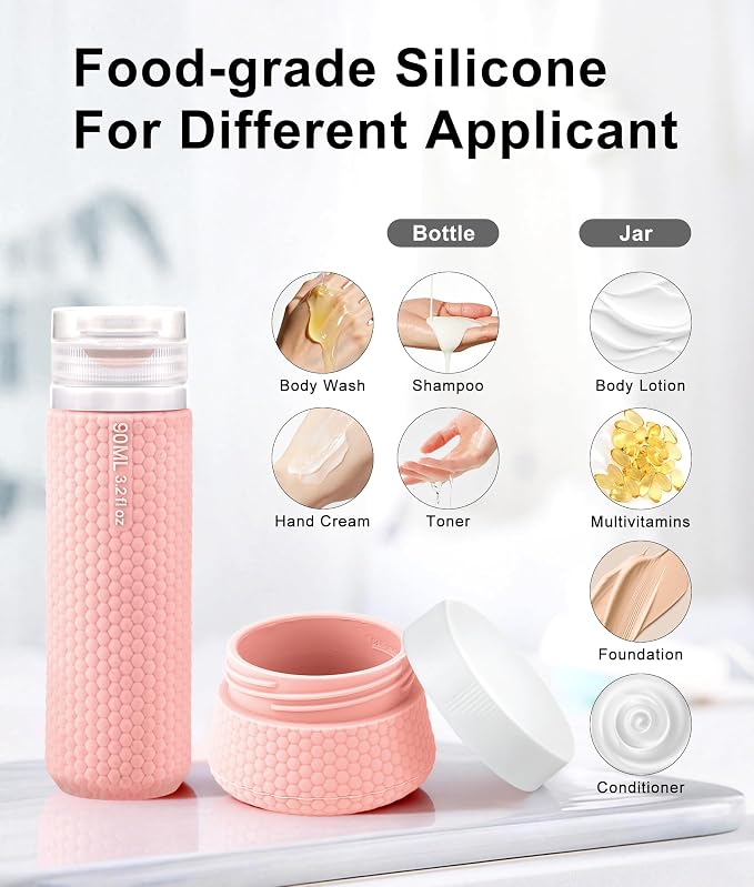 Travel Bottles for Toiletries, TSA Approved 3oz Leak Proof Travel Size Liquid Containers, BPA-Free Refillable Silicone Squeeze Bottles, Ideal for Shampoo Lotion and Conditioner (4 Pack) - Image 3