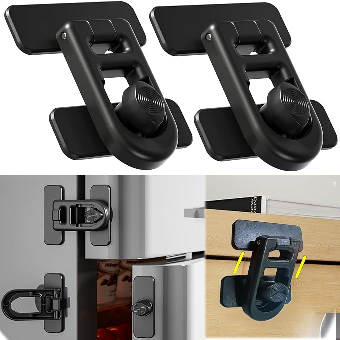 Refrigerator Lock Child Safety, No Drill Adhesive RV 180° Swivel | 90° Twist One-hand, Fits French Fridge, Freezer, Cabinet. Renter Friendly. Toddler & Petproof 2PCS for Camper, Boat & Trailer by Bstsilver