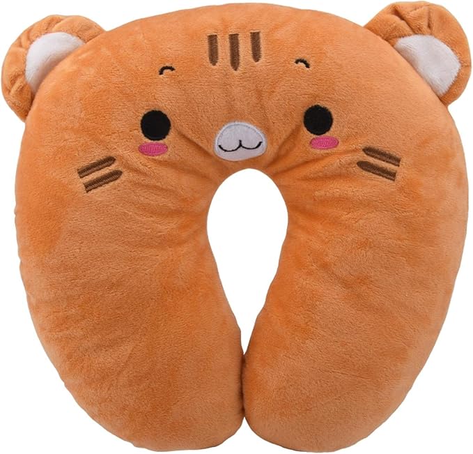 EKDJKK Travel Pillow for Kids, Cute Animal Neck Pillow Support U Shaped Cushion Plush Soft Rest Reading Pillow Sleeping Pillow for Airplane Train Car (Orange Cat) by EKDJKK