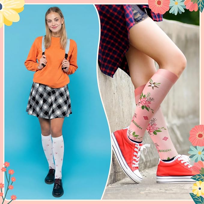 6 Pairs Compression Socks for Women Men, Wide Calf | Knee High Compression Socks, Graduated 14.5 - 30.9 mmHg Support, Women Nurses Travel Yoga Running Circulation - Image 4