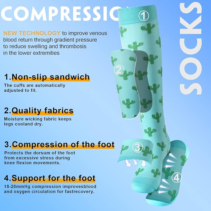 cerpite Compression Socks for Women & Men 6 Pairs Knee High Compression Socks 20-30 mmhg Best for Running,Nurse,Travel - Image 3
