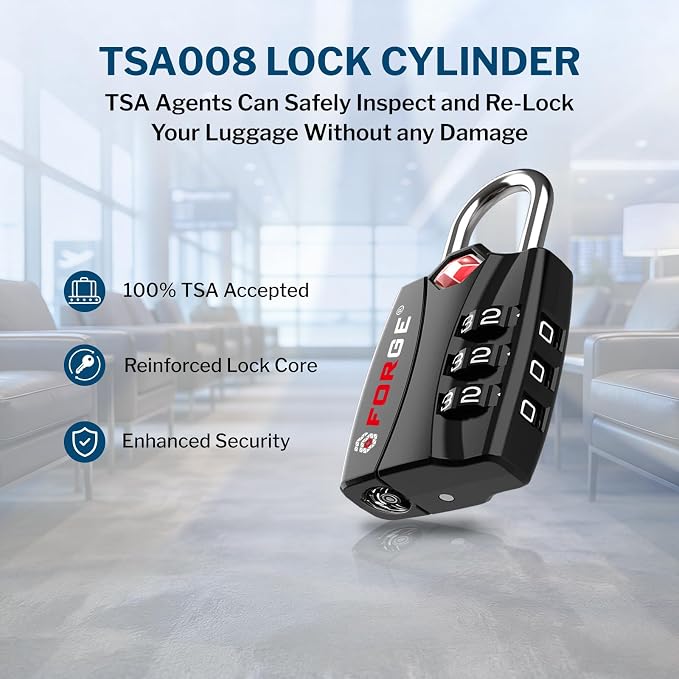 Forge Open Alert TSA Approved Luggage Locks - 3 Digit Combination, Easy Read Dials, Zinc Alloy Body - Ideal Travel Lock for Luggage, Suitcases, Bags & Toolboxes (Black 4 Locks) - Image 3