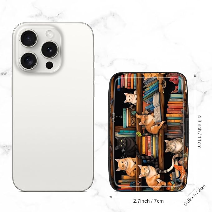 Card Holder Credit Cards Holder for Women RFID wallet women Business Card Holder Wallet Mini Aluminum Card Wallet RFID Blocking Slim Metal Hard Card for Women, Cat Illustration - Image 2