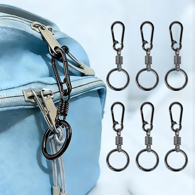 Oiissuz Zipper Clips Anti Theft Double Opening Small Zinc Alloy Carabiner Clips, Europe Travel Safety for Women, Easy to Use Suitable for Crossbody Bag, Backpack & Luggage, 6pack by Unknown
