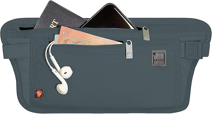 Lewis N. Clark Travel Money Belt Pouch, Slim RFID Blocking Anti Theft Waist Stash Pouches for Cash, Cards and Passport Holder by LewisNClark