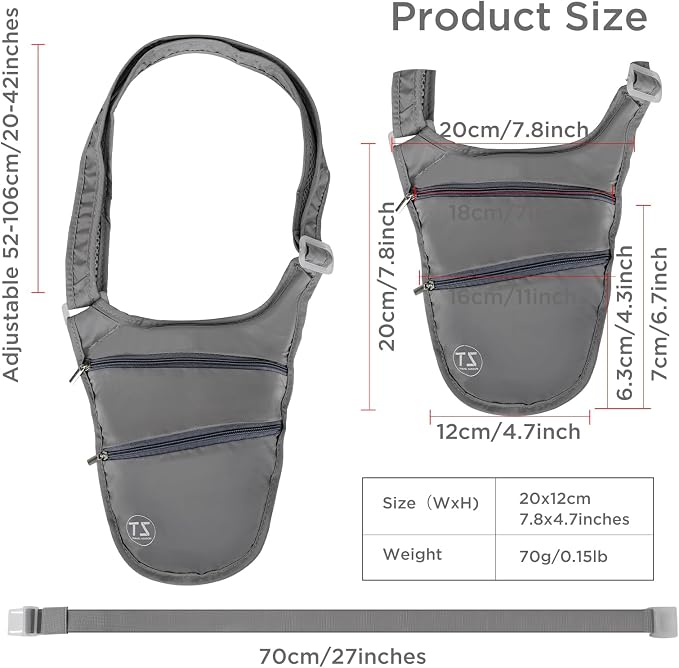 Crossbody Bag for Men Women Anti-Theft Money Belt for Travel Hidden Slim Passport Holder Mini Sling Bag Chest Belt Under Clothes to Protect Cash, Credit Cards, Phone - Image 2