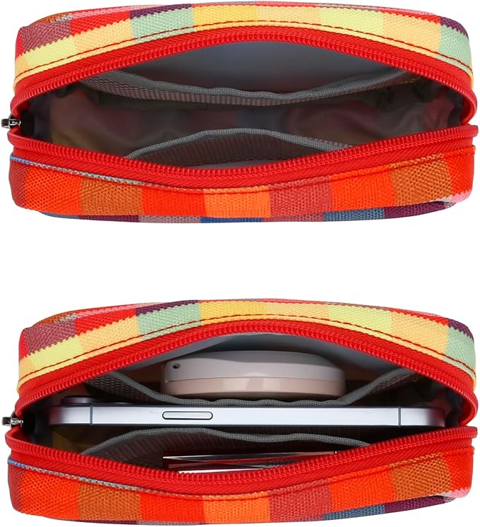 E-Tree Cute Small Makeup Bag, Cosmetic Toiletry Skin Care Make up Little Items Pouch for Purse,Zipper Mini Tech Charger Cable Electronic Organizer Case,Travel Accessories,Checkered Colorful - Image 4