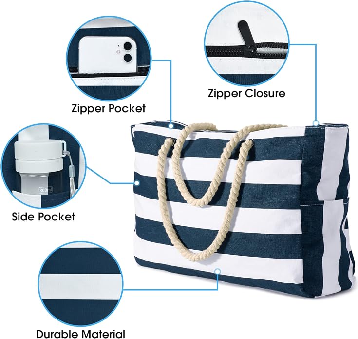 Becokan Beach Bags for Women Large Waterproof Beach Tote Bag Zipper Beach Bags Waterproof Sandproof Swim Pool Bag Large Tote - Image 5