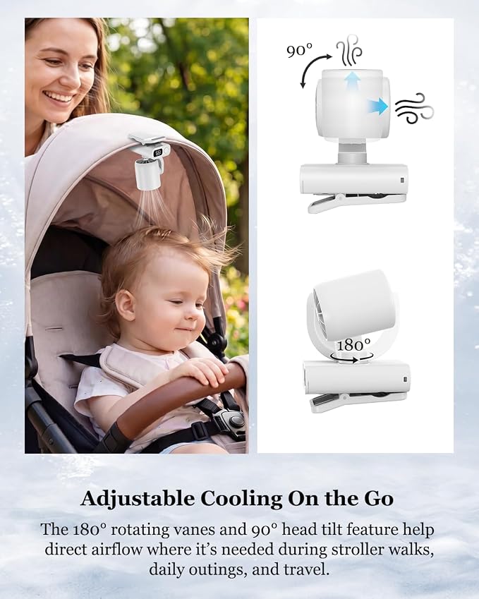 3 in 1 Clip On Portable Fan, Quiet Lash Extension Fan, Baby Stroller Fan, Rechargeable Handheld Pocket Fan with LED Display, 5 Speed 8000RPM Turbo Cooling Fan for Travel, Concert, Office, Makeup,Desk - Image 3