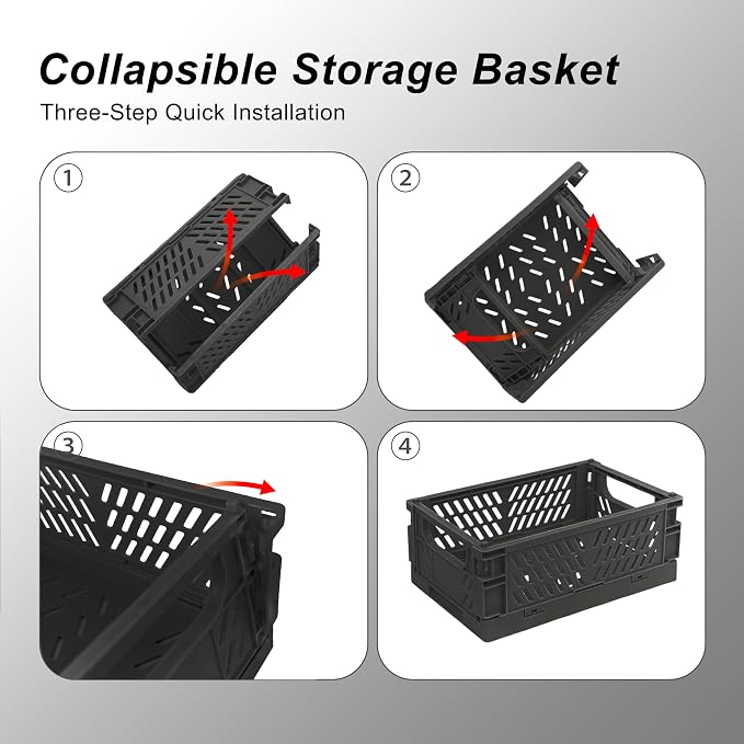 6 Pack Mini Foldable Small Plastic Baskets for Organizing and Storage，Collapsible Storage Crates,Mini Bins for Home Kitchen Bedroom Bathroom Office (Black, Small 6x4x2.2) - Image 4