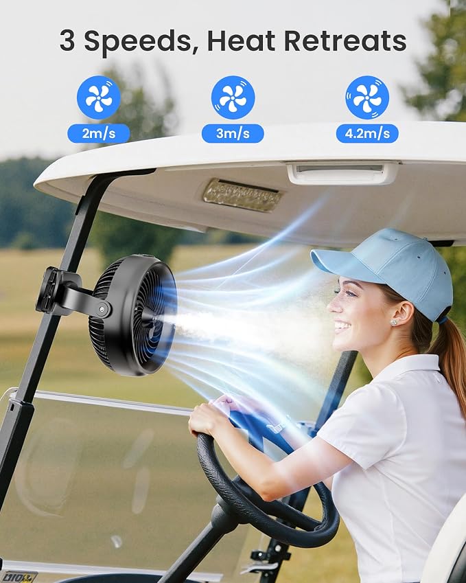 Koonie 8'' 10000mAh Battery Operated Misting Fan with Max. 48 Hrs Runtime | Portable Mist Desk Fan with Clip, 3 Speeds, 2 Spray Modes, 200ML Tank for Golf Cart Home Office Travel Camping Stroller - Image 3