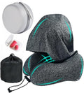 Travel Neck Pillow with Extra Large Hood Rollable Airplane Hooded Neck Pillow with Memory Foam Filling and Removable, Skin-Friendly Cover with a Carrying Case & Pouch (Cationic) by ILYISFMTY
