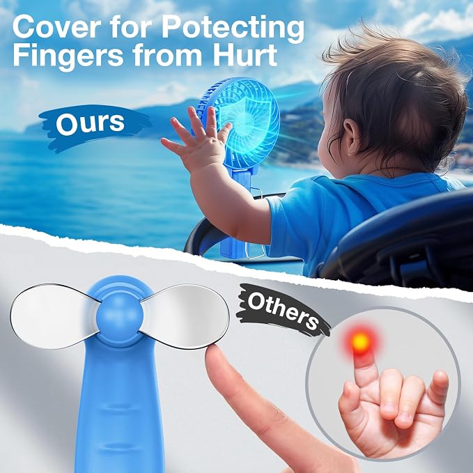 VersionTECH. Portable Handheld Fan, Powerful+Durable+180° Foldable, Mini Hand Fans with USB Rechargeable Battery Operated Cooling Accessories for Personal Use, Travel, Office Blue - Image 6
