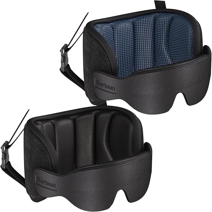 SARISUN Travel Pillows for Airplanes, 360° Stable Support for Sleep, 2pcs | Airplane Head Strap with Seat Strap, Sleep Eye Mask, Long Flight Travel Essentials, Stop Bobblehead, Black+Mottled Blue by SARISUN