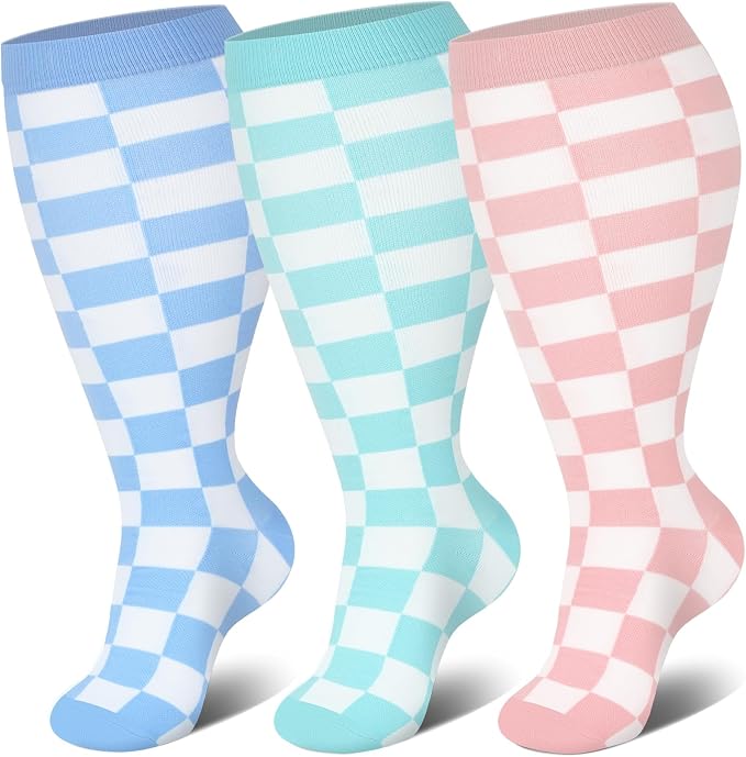 Genovega 3 Packs Wide Calf Compression Socks for Women Men Knee Hight S/M-4XL for Gifts by genovega