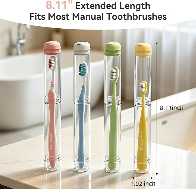 MOPMS Travel Toothbrush Holder Case 2PK, Leak-Proof Toothbrush Covers Caps | Durable crystal clear toothbrush case with leak-proof design. Keeps brushes clean for travel, camping and home use. - Image 6