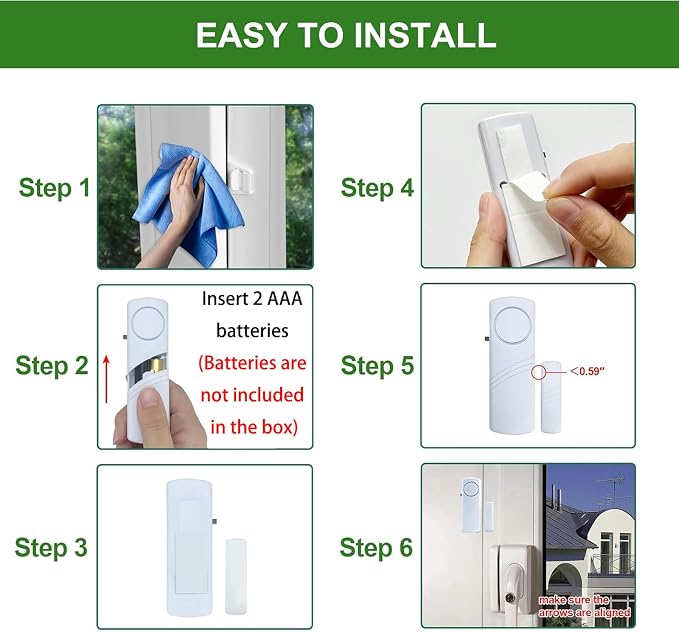 Door Window Alarm, 90dB Door Alarms Sensor for Kids Safety, Home Security, Door Window Burglar Alarm, Window Pool Alarms for Home, Apartments, Offices, Hotel Rooms (2pack) - Image 4
