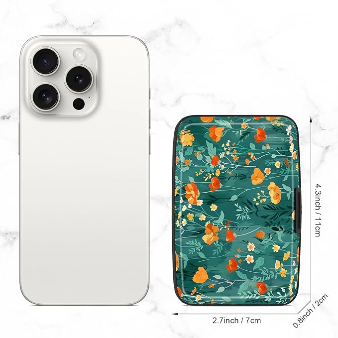 Card Holder Credit Cards Holder for Women RFID wallet women Business Card Holder Wallet Mini Aluminum Card Wallet RFID Blocking Slim Metal Hard Card for Women, Flowers and Plants - Image 2
