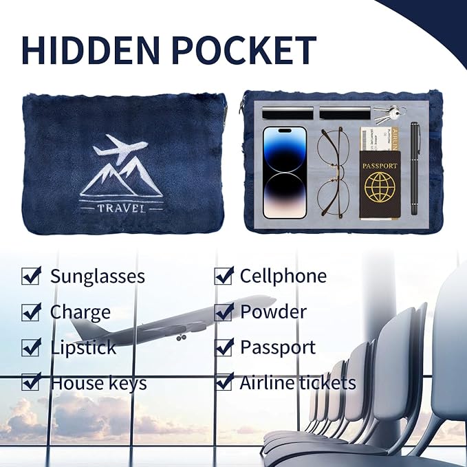 Travel Blanket and Pillow-2-in-1, Ultra-Soft&Compact,Airplane Blanket with Hand Luggage Belt and Backpack Clip,Travelers Accessories Gifts, 61x43 Inches（Navy） - Image 7