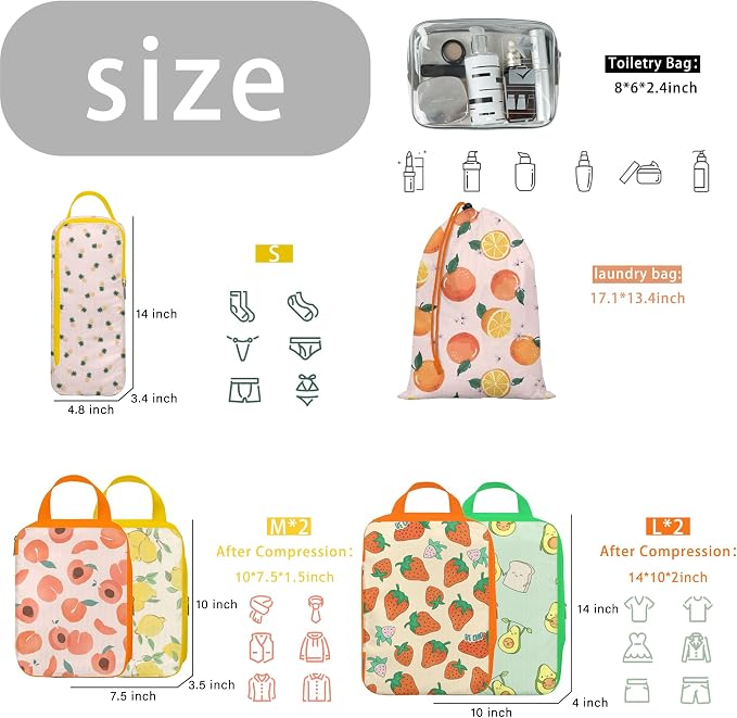 8 Pcs Compression Packing Cubes Travel for Suitcases, Waterproof Luggage Organizer Washable Storage Bags Set for Backpack Travel- Packaging Cubes for Carry-Ons and Storage - Image 3