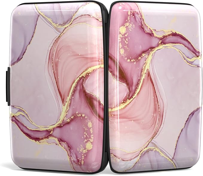 Credit Card Holder, Mini Aluminum Card Wallet RFID Blocking Slim Metal Hard Card Case for Women Men, Pink Marble - Image 5