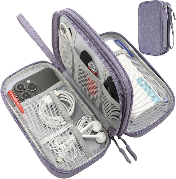 CAAORDKSO Cord Organizer Bag, Travel Cable Organizer Case Waterproof Accessories Pouch with Handle, Travel Electronic Carrying Bag for Cable, Cord, Charger, Phone, Power Bank, Earphone(Purple, Medium) by Unknown